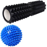Strauss ST-1441 Grid Foam Roller (Black), 33 CM and Acupressure Massage Ball, 3.5-inch (Blue)